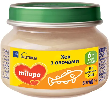 Пюре рибно-овочеве Milupa Хек з овочами для дітей з 6 місяців, 80 г