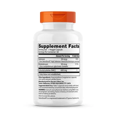 N-ацетилцистеїн Doctor's Best NAC Detox Regulators, 60 вегетаріанських капсул