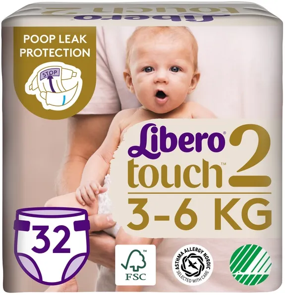 Підгузки Libero Touch розмір 2, 3-6 кг, 32 шт