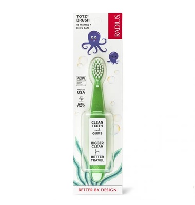 Зубная щетка Radius Totz Brush от 18 месяцев, очень мягкая, зеленая
