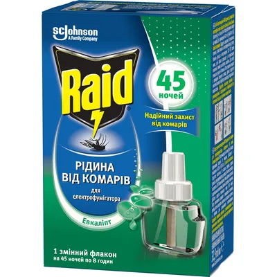 Рідина від комарів для електрофумігаторів Raid евкаліпт 45 ночей, 30 мл