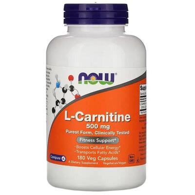 Аминокислота L-Карнитин NOW L-Carnitine 500 мг веганские капсулы №180