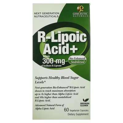 R-ліпоєва кислота Genceutic Naturals R-Lipoic Acid+ вег. капсули №60