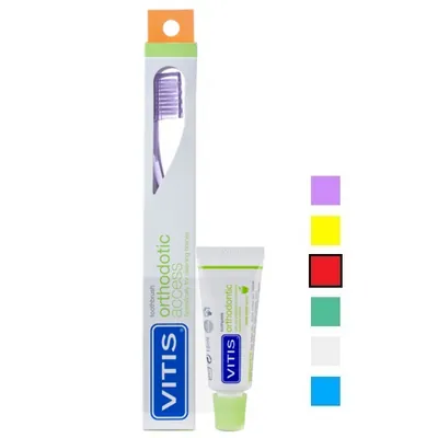 Набір Dentaid Vitis Orthodontic Access зубна щітка середня (червона) + зубна паста 15 мл