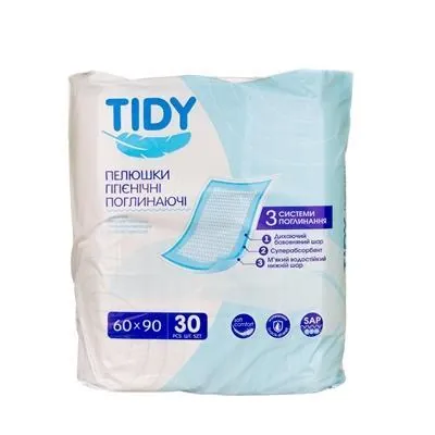 Пелюшки Tidy Absorbent Diapers одноразові поглинаючі 60 x 90 см, 30 шт