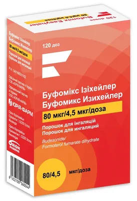 Буфомікс ізіхейлер порошок д/інг. 80 мкг/4.5 мкг/дозу по 120 доз в інг-рі з захисн. ковп.