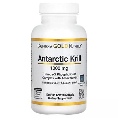 Масло криля California Gold Nutrition Antarctic Krill Oil 1000 мг вкус клубники и лимона, 120 желатиновых капсул