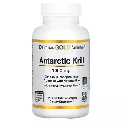 Олія криля California Gold Nutrition Antarctic Krill 1000 мг смак полуниці та лимона, 120 желатинових капсул