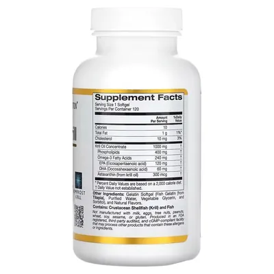 Олія криля California Gold Nutrition Antarctic Krill 1000 мг смак полуниці та лимона, 120 желатинових капсул