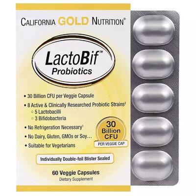 Пробиотики LactoBif California Gold Nutrition 30 млрд КОЕ, 60 капсул
