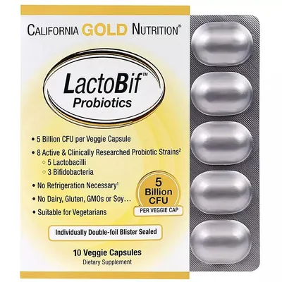 Пробіотики California Gold Nutrition LactoBif 5 Probiotics 5 Billion CFU вег. капсули №10