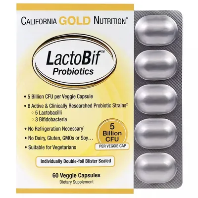 Пробіотики California Gold Nutrition LactoBif 5 Probiotics 5 Billion CFU вег. капсули №60