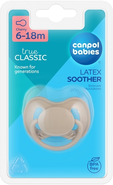 Пустышка латексная Canpol Babies 23/224_bei круглая 6-18 месяцев, 1 шт