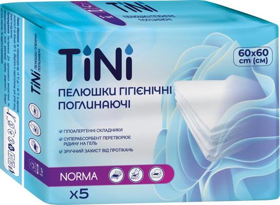 Пелюшки TіNі Norma одноразові гігієнічні поглинаючі 60 х 60 см, 5 шт