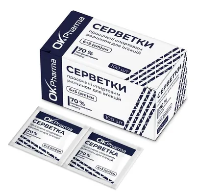 Серветки спиртові OK Pharma 3 см х 6 см, 100 штук