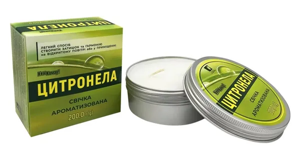 Свічка ароматизована Киш-Комар! Цитронела, 200 г