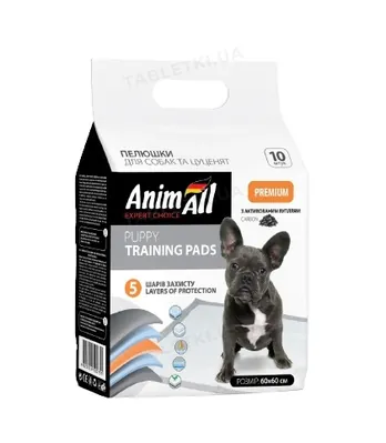 Пелюшки для собак та цуценят AnimAll Puppy Training Pads з активованим вугіллям 60 см х 60 см, 10 штук