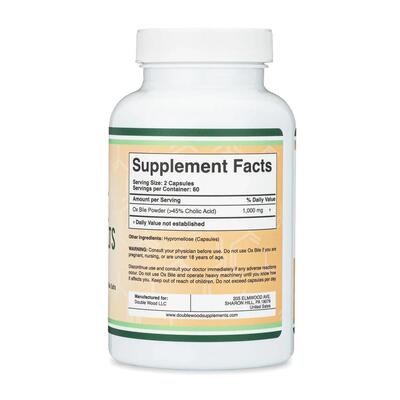 Бычья желчь Double Wood Ox Bile Acid Salts 1000 мг, 120 капсул