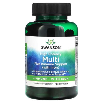 Мультикомплекс с железом + поддержка иммунитета Swanson Multi with Iron + Immune Support, 120 гелевых капсул
