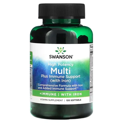 Мультикомплекс із залізом + підтримка імунітету Swanson Multi with Iron + Immune Support, 120 гелевих капсул