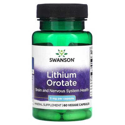 Лития оротат Swanson Lithium Orotate 5 мг, 60 капсул