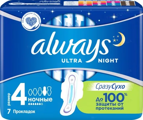 Прокладки гігієнічні Always Ultra Night, 6 крапель, 4 розмір, 7 шт