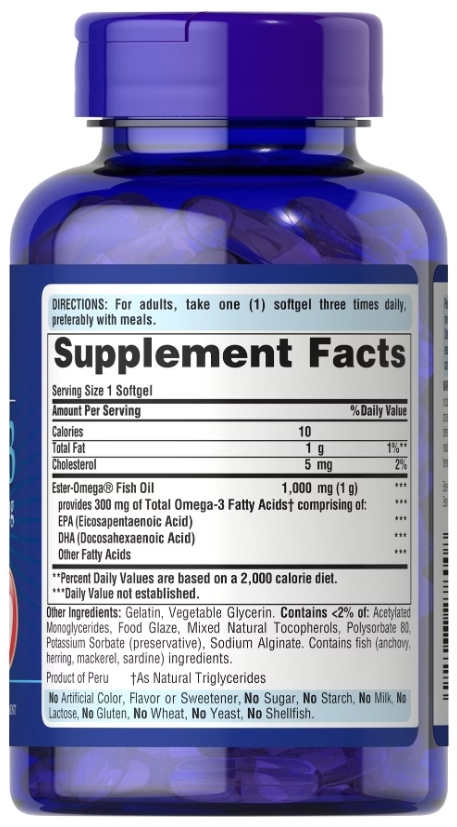 Омега-3 Puritan's Pride Omega-3 Fish Oil 1000 мг, 100 мягких капсул