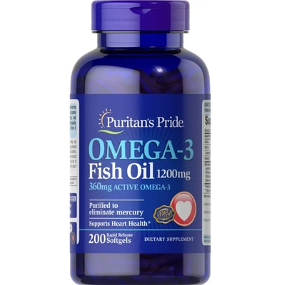 Омега-3 Puritan's Pride Omega-3 Fish Oil 1200 мг, 200 капсул