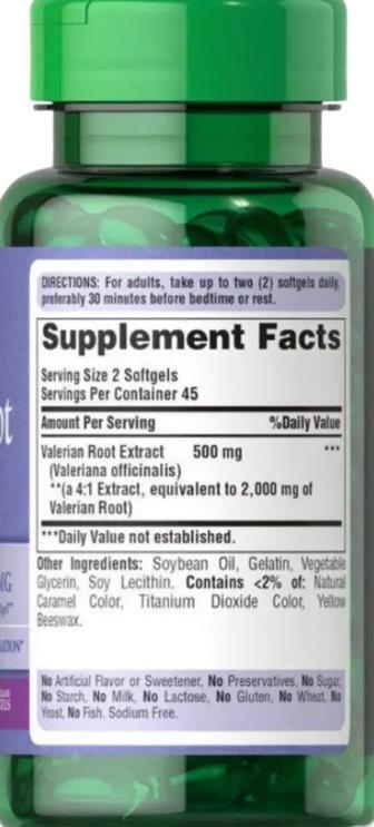 Экстракт корня валерианы Puritan's Pride Valerian Root Extract 1000 мг, 90 капсул