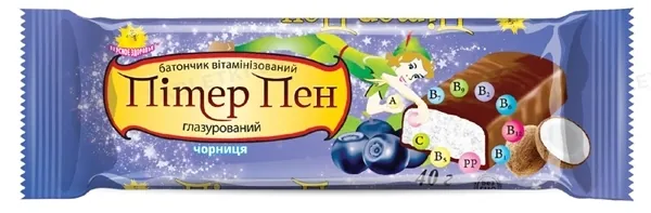 Батончик Пітер Пен кокосовий вітамінізований у молочній глазурі Чорниця, 40 г
