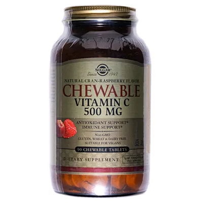 Вітамін С Solgar Vitamin C 500 мг зі смаком журавлини та малини жувальні таблетки №90