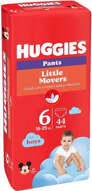 Підгузки-трусики Huggies Pants Little Movers для хлопчиків розмір 6, 15-25 кг, 44 шт