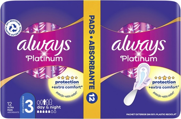 Прокладки гигиенические Always Platinum Day&Night, 5 капель, 3 размер, 12 шт