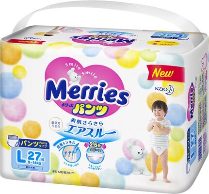 Підгузки-трусики Merries, розмір L, 9-14 кг, 27 шт