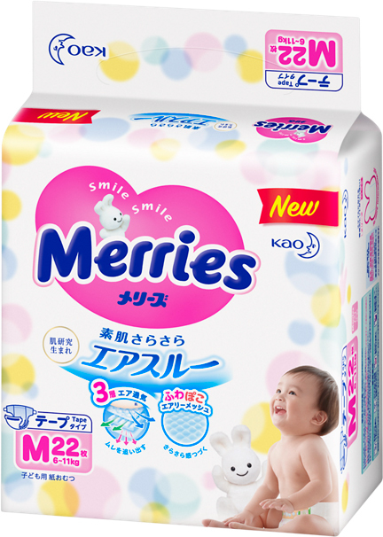 Підгузники Merries, розмір М, 6-11 кг, 22 шт