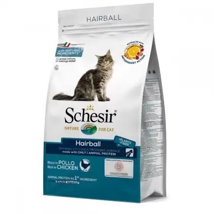 Корм сухой монопротеиновый Schesir Cat Hairball для котов с длинной шерстью, для выведения шерсти, 400 г