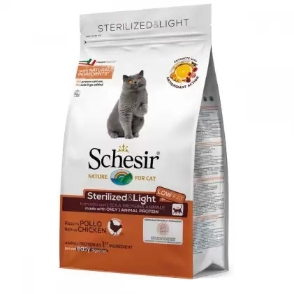 Корм сухой монопротеиновый Schesir Cat Sterilized&Light для взрослых стерилизованных котов, склонных к полноте, с курицей, 400 г