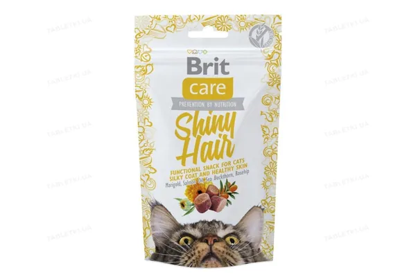 Ласощі для котів Brit Care Shiny Hair для здорової шкіри та шовковистої шерсті, 50 г
