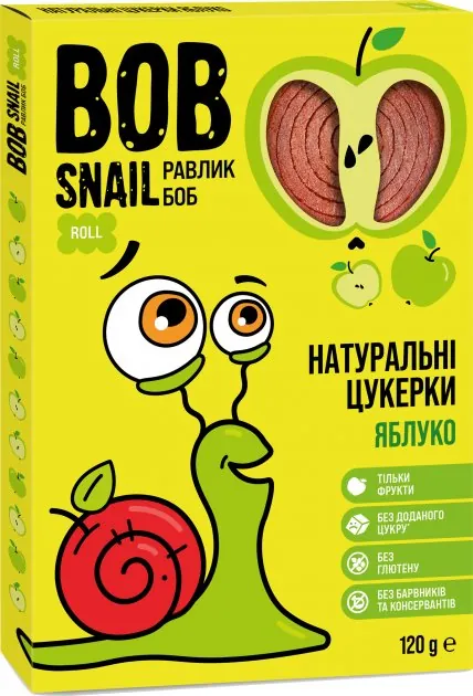 Цукерки Bob Snail Roll натуральні яблучні, 120 г