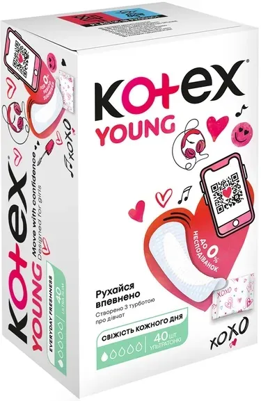 Щоденні гігієнічні прокладки Kotex Young екстра тонкі, 40 шт