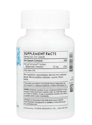 Залізо Бісгліцинат 25 мг Thorne Research Iron Bisglycinate капсули №60