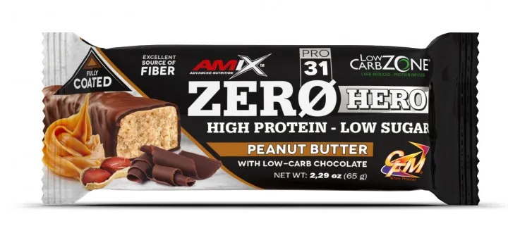 Батончик протеїновий Amix Nutrition Low-Carb Zone ZeroHero арахісова паста, 65 г 1/15