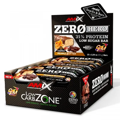 Батончик протеїновий Amix Nutrition Low-Carb Zone ZeroHero арахісова паста, 65 г 1/15