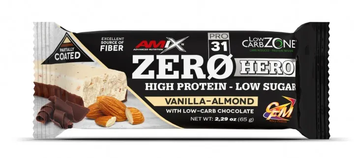 Батончик протеїновий Amix Nutrition Low-Carb Zone ZeroHero ваніль-мигдаль, 65 г 1/15