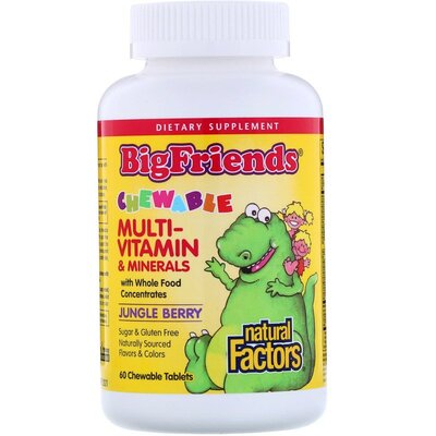 Мультивитамины для детей Natural Factors Big Friends Chewable Multi-vitamin & Minerals, 60 жевательных таблеток