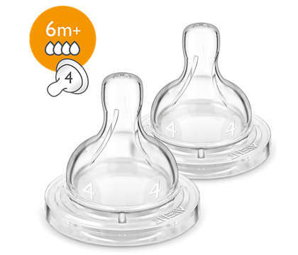 Соска силиконовая Philips Avent Classic+ SCF634/27, 4 отверстия, от 6 месяцев, 2 шт