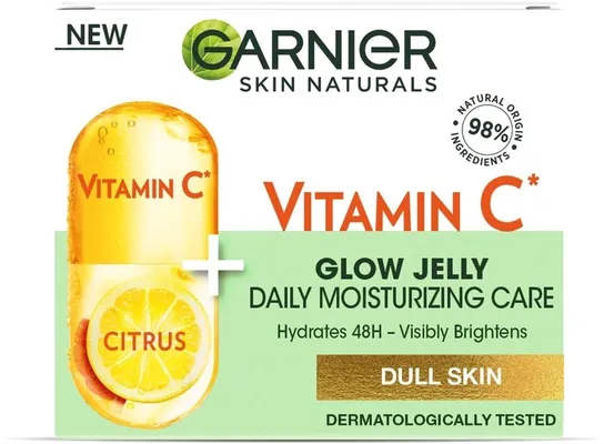 Гель для обличчя Garnier Skin Naturals зволожувальний з вітаміном С для тьмяної шкіри обличчя з ефектом сяяння та вирівнювання тону, 50 мл