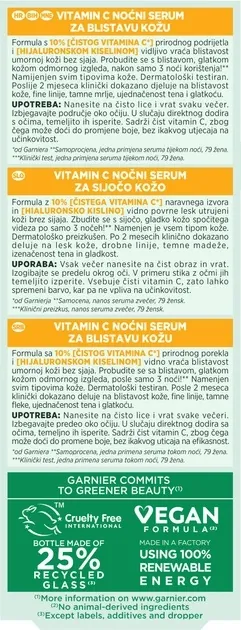 Сироватка для обличчя Garnier Skin Naturals нічна з вітаміном С для зменшення видимості пігментних плям, зморшок та вирівнювання тону шкіри, 30 мл