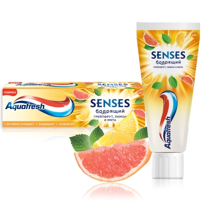 Зубная паста Aquafresh Senses Бодрящий грейпфрут, лимон и мята, 75 мл