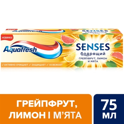 Зубная паста Aquafresh Senses Бодрящий грейпфрут, лимон и мята, 75 мл